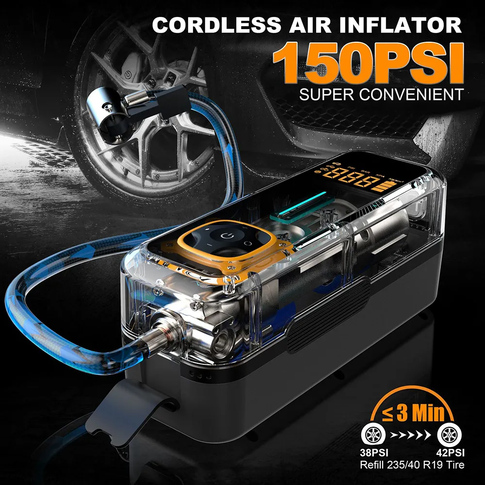 150Psi Portable Handheld Automatic Inflatable Car Tire Inflator Air Pump with Digital LCD Screen Cordless Charging Car Inflatable Pump