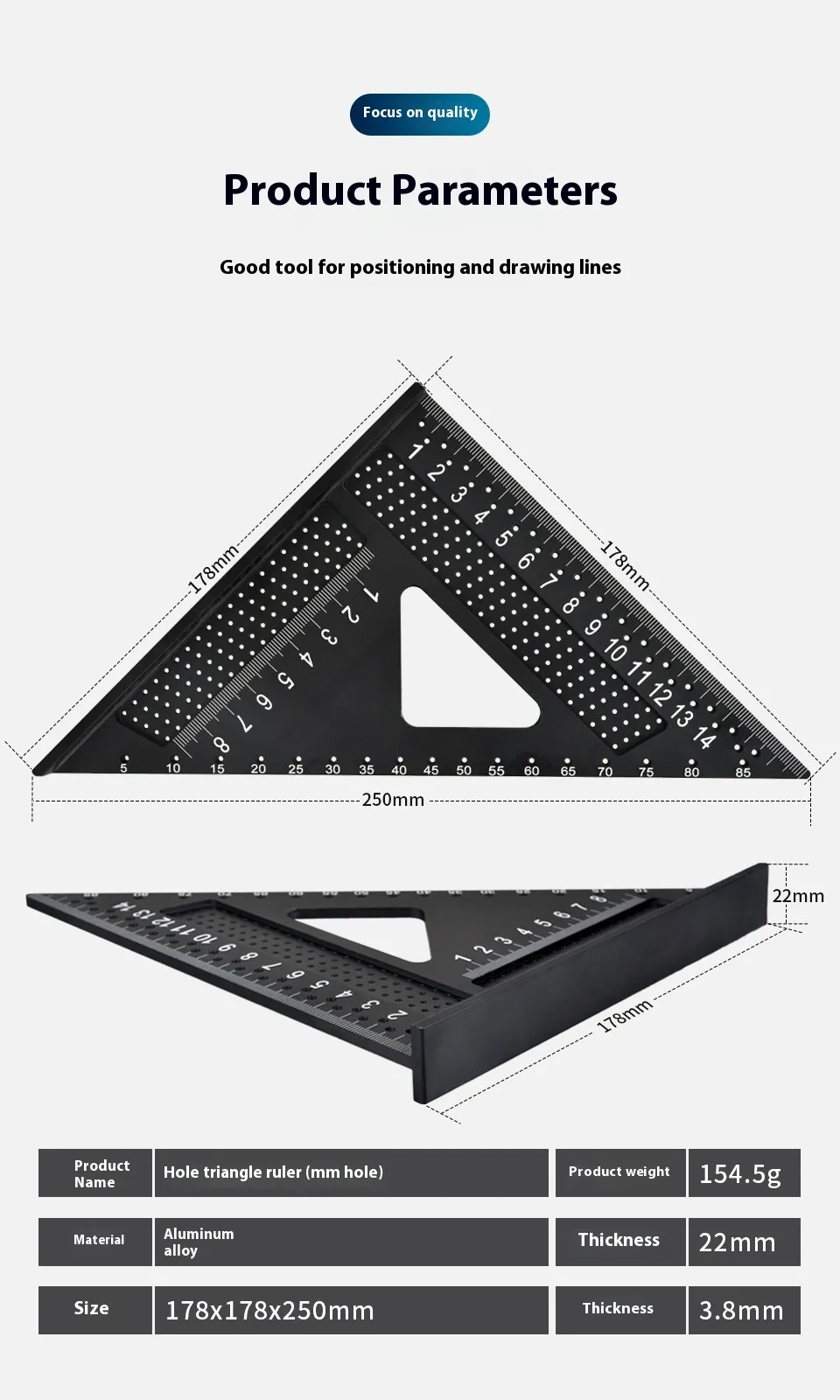 Aluminum Alloy 7 Inch Right Angle Ruler Metric Imperial Scale 90 Degree Angle Carpenter Square Woodworking Tool Accurate Measurement