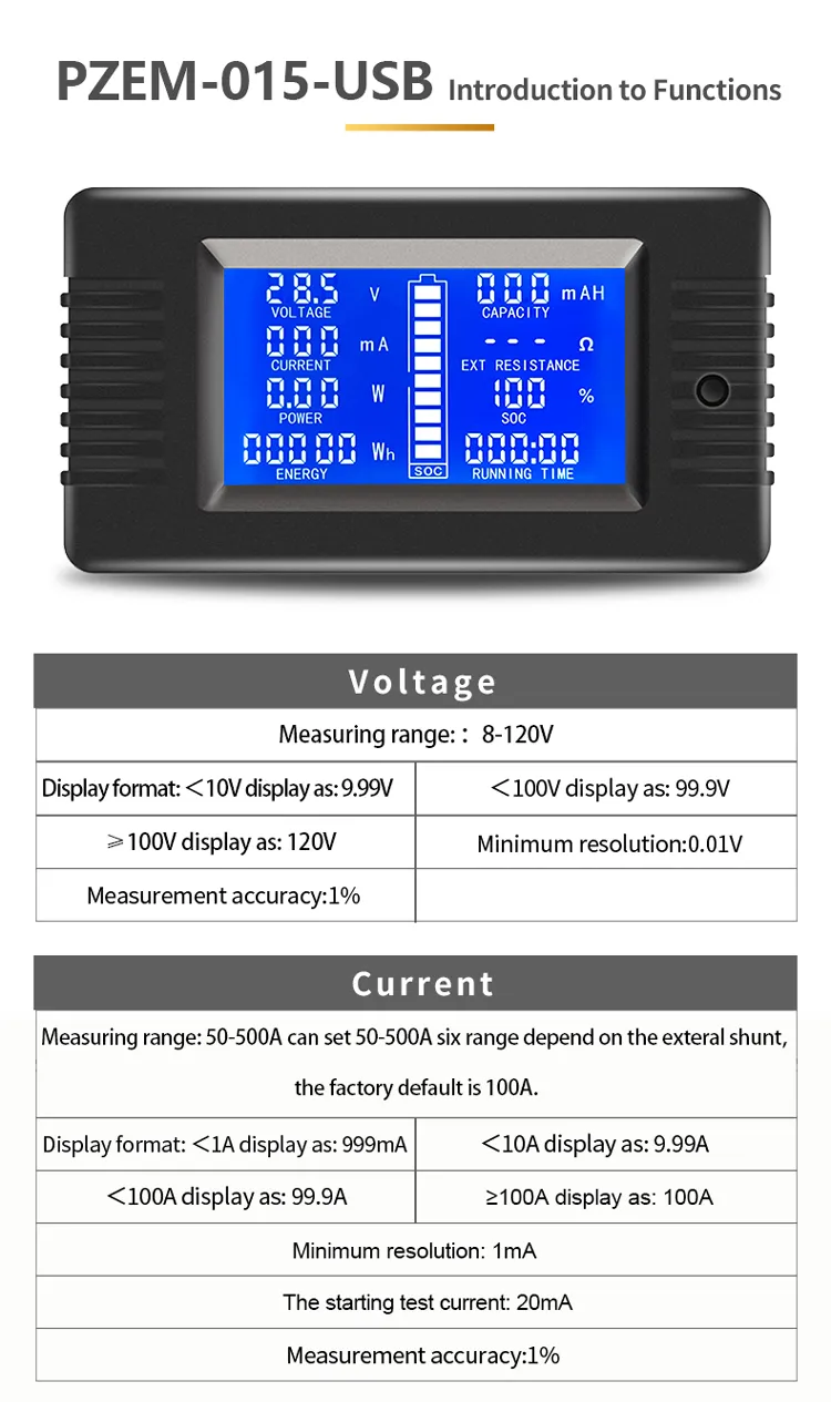 Peacefair PZEM-015 Car Battery Tester Multifunctional DC 120V Voltmeter Ammeter 100A-500A Capacity 0.5M USB Cable Resistance Voltmeter Monitor Peacefair PZEM-015 Car Battery Tester Multifunctional DC 120V Voltmeter Ammeter 100A-500A Capacity 0.5M USB Cable Resistance Voltmeter Monitor