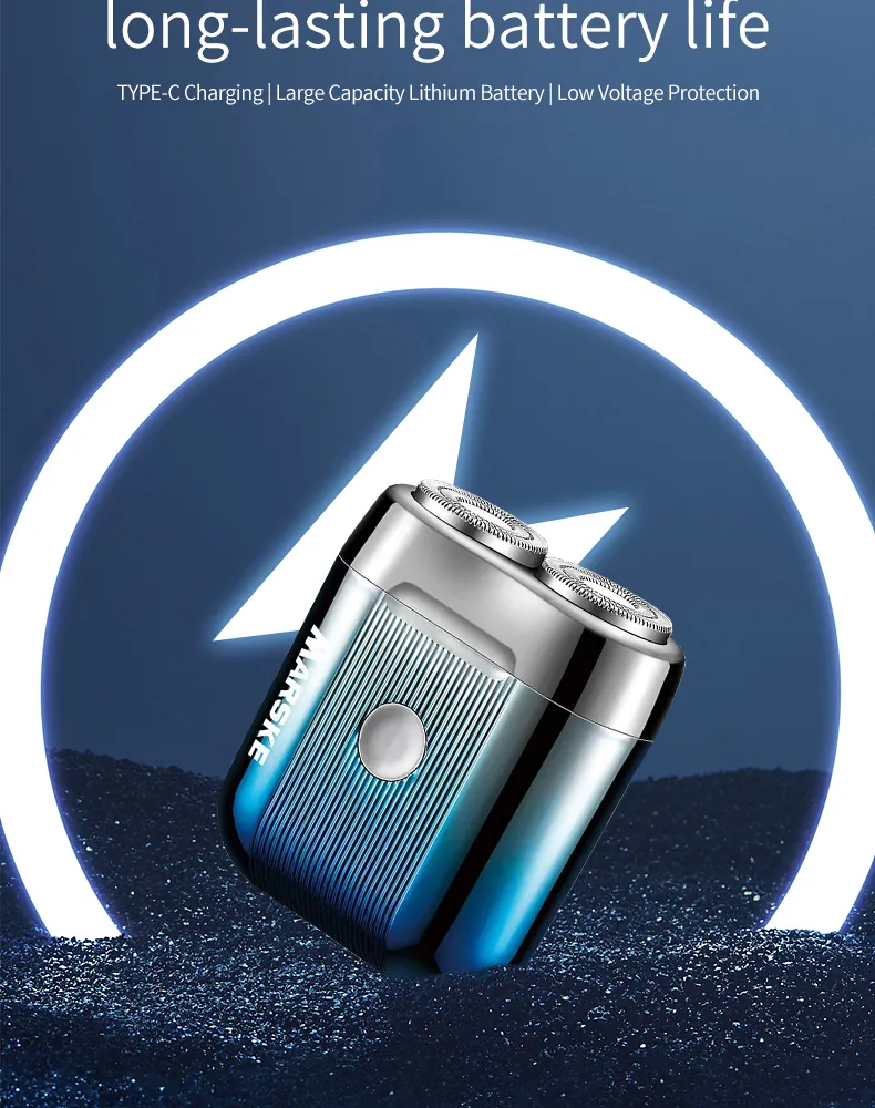 MARSKE Mini Electric Shaver Portable Men's Shaver IPX6 Washable Type-C Rechargeable Wet & Dry Compact Razor