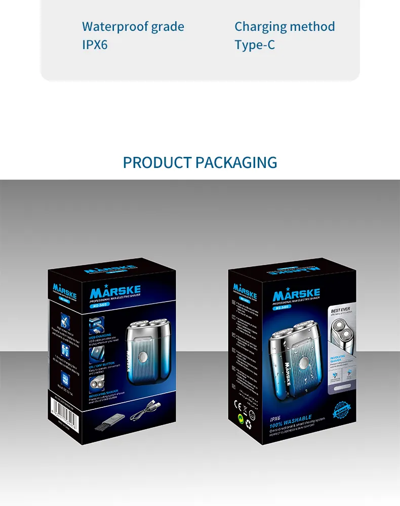MARSKE Mini Electric Shaver Portable Men's Shaver IPX6 Washable Type-C Rechargeable Wet & Dry Compact Razor