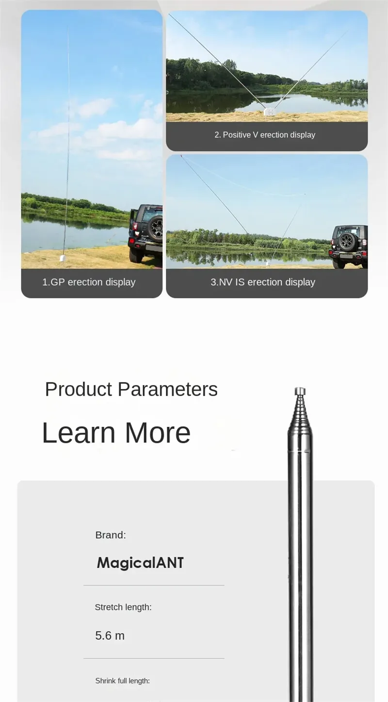 Stainless Steel Whip Antenna 5.6m Long Retractable M10 Connector DIY HF Radio GP Antenna High Strength Rust Free Multi Section Design