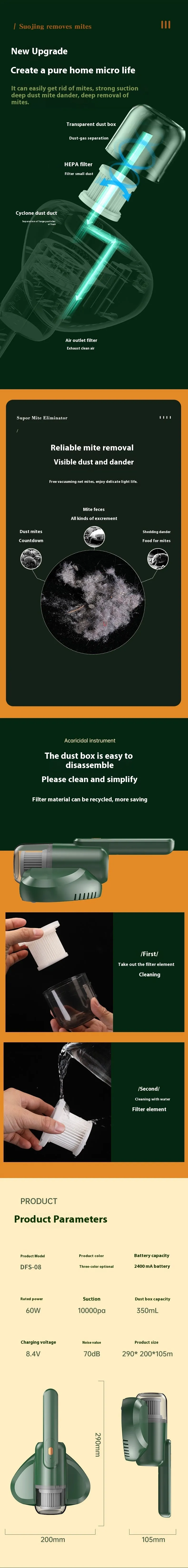 100,000 Pa Cordless Mite Remover UV Suction Machine Handheld Vacuum Cleaner Deep Clean Pet Dust Allergens