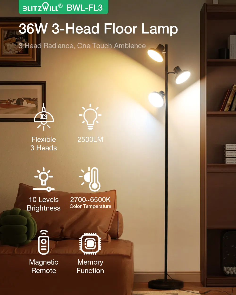 LED Tree Floor Lamp Modern Dimmable Standing Lamp with Remote & Touch Control 4 Color Temperatures 3 Rotatable LED Light Floor Lamps for Living Room Bedroom Office LED Tree Floor Lamp Modern Dimmable Standing Lamp with Remote & Touch Control 4 Color Temperatures 3 Rotatable LED Light Floor Lamps for Living Room Bedroom Office