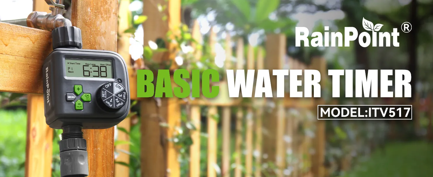 Rainpoint Smart Garden Irrigation Timer Weather-Responsive Rain Delay LCD Digital Water Timer Automatic Watering System Drip Irrigation Controller