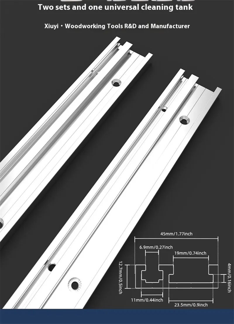 2PCS Aluminum Alloy 2 In 1 Combo Universal T Tracks Miter Miter Slot Rails with with Predrilled Mounting Holes and Accessories