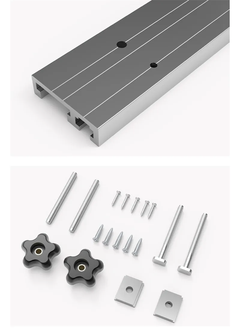 2PCS Aluminum Alloy 2 In 1 Combo Universal T Tracks Miter Miter Slot Rails with with Predrilled Mounting Holes and Accessories