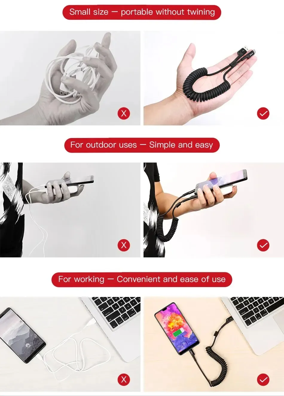 Baseus Fast Charging Type C Cable Spring Telescopic Car Phone Charger Cable For Samsung Xiaomi Redmi