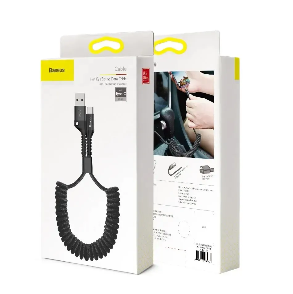 Baseus Fast Charging Type C Cable Spring Telescopic Car Phone Charger Cable For Samsung Xiaomi Redmi