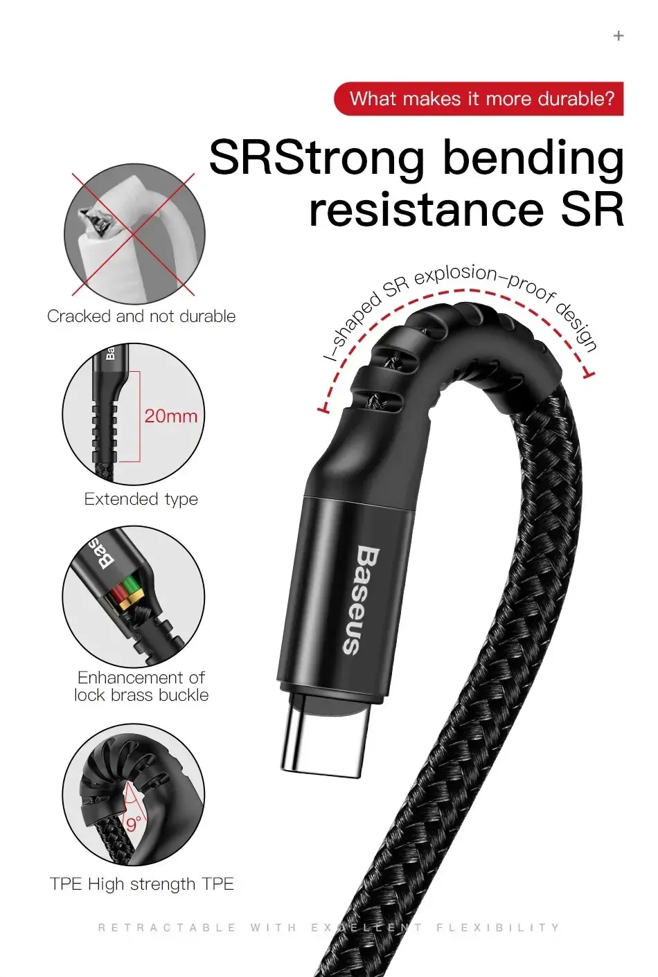 Baseus Fast Charging Type C Cable Spring Telescopic Car Phone Charger Cable For Samsung Xiaomi Redmi