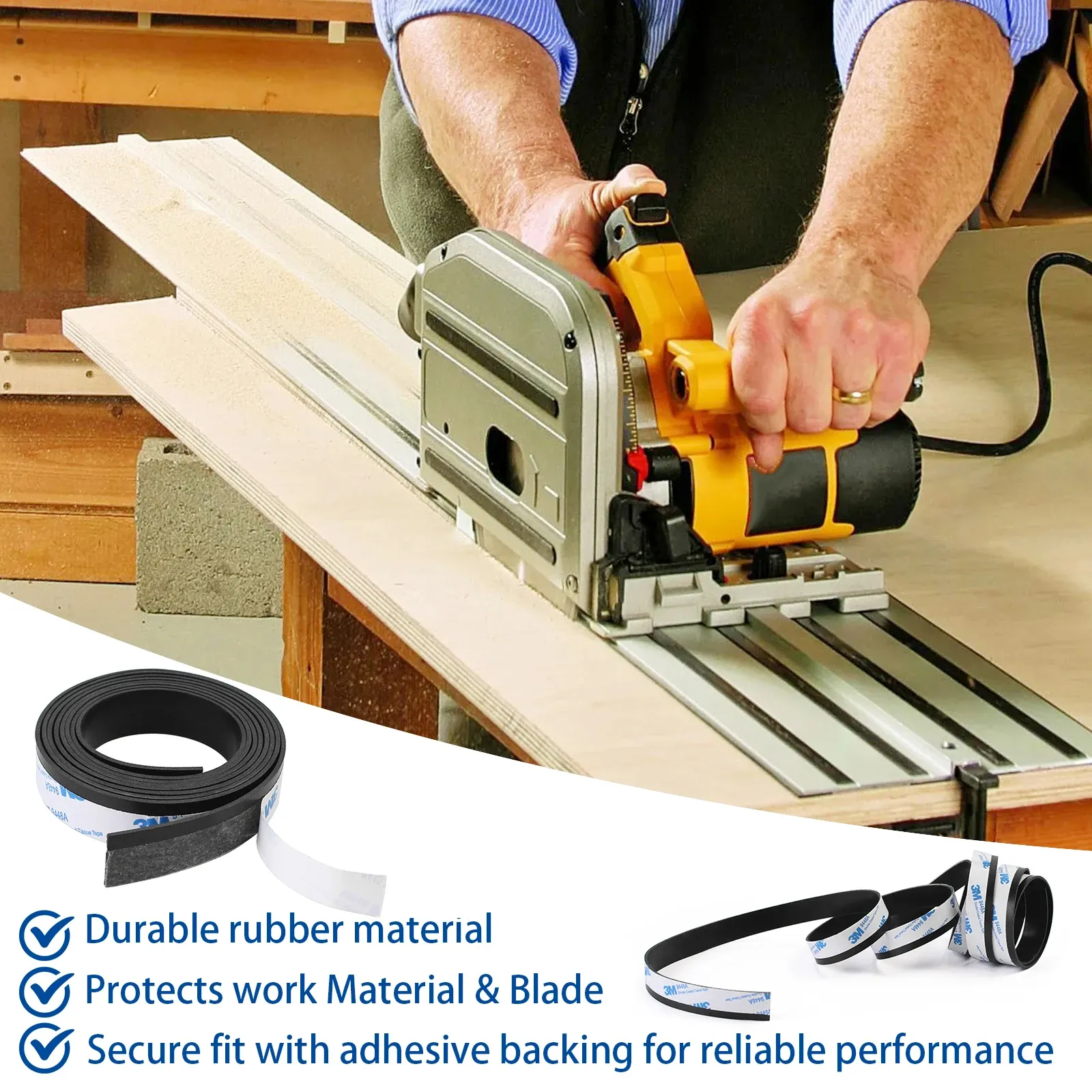 Track Saw Guide Rail Guard Strip 200CM Adhesive Rubber Strip Anti-Crack Replacement Tape Woodworking Accessory for Precise Cutting