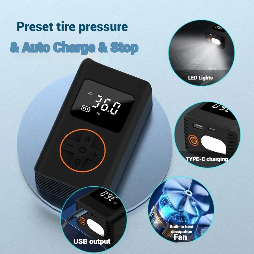 XANES 150PSI Portable Mini Smart Electric Inflator Pump 2000*2 mAh Digital Display USB Charging LED Light Multifunctional Tire Inflation Pump for Car Motorbike Bicycle Balls XANES 150PSI Portable Mini Smart Electric Inflator Pump 2000*2 mAh Digital Display USB Charging LED Light Multifunctional Tire Inflation Pump for Car Motorbike Bicycle Balls