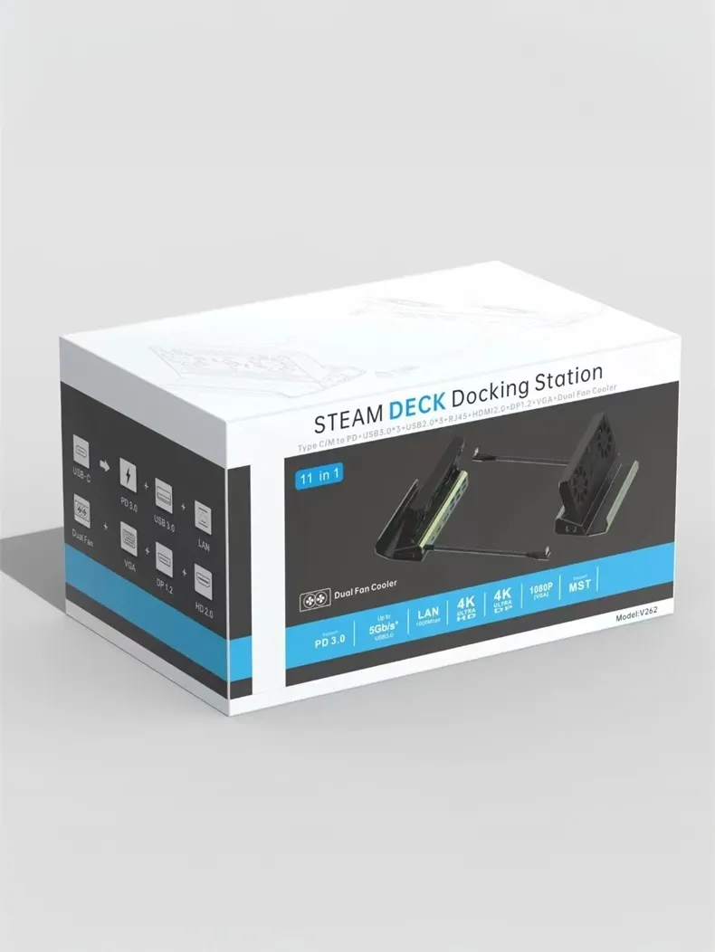YCE-V262A Multifunktions-Dampfdeck-Dockingstation, 10-in-1-Hub mit Typ-C/HD 4K@60Hz/USB-Anschlüssen/PD-Schnellladung