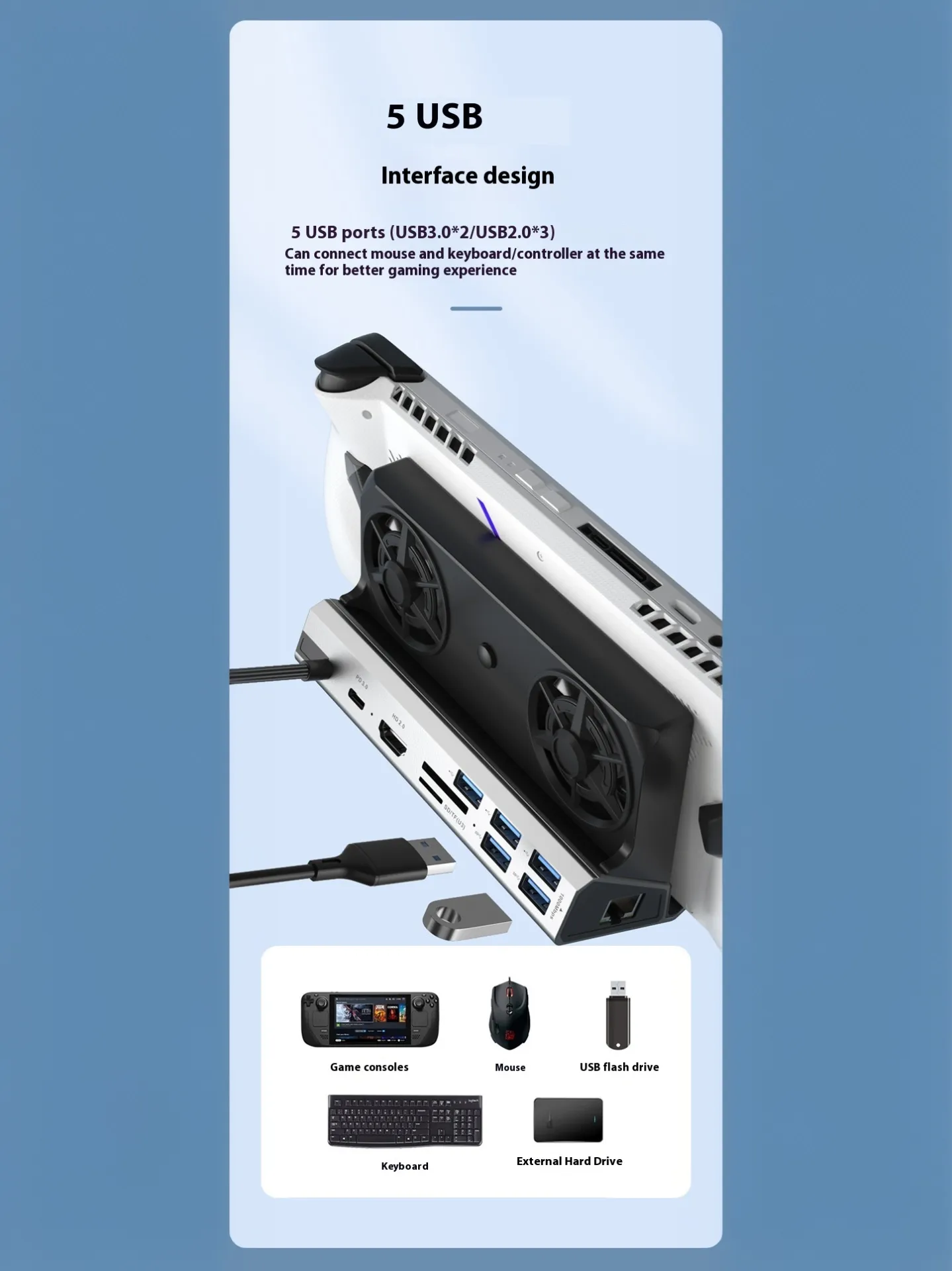 YCE-V262A Multifunktions-Dampfdeck-Dockingstation, 10-in-1-Hub mit Typ-C/HD 4K@60Hz/USB-Anschlüssen/PD-Schnellladung