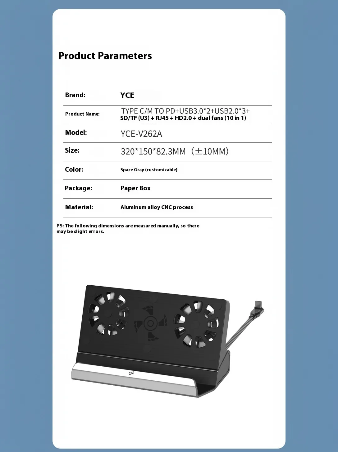 YCE-V262A Multifunktions-Dampfdeck-Dockingstation, 10-in-1-Hub mit Typ-C/HD 4K@60Hz/USB-Anschlüssen/PD-Schnellladung