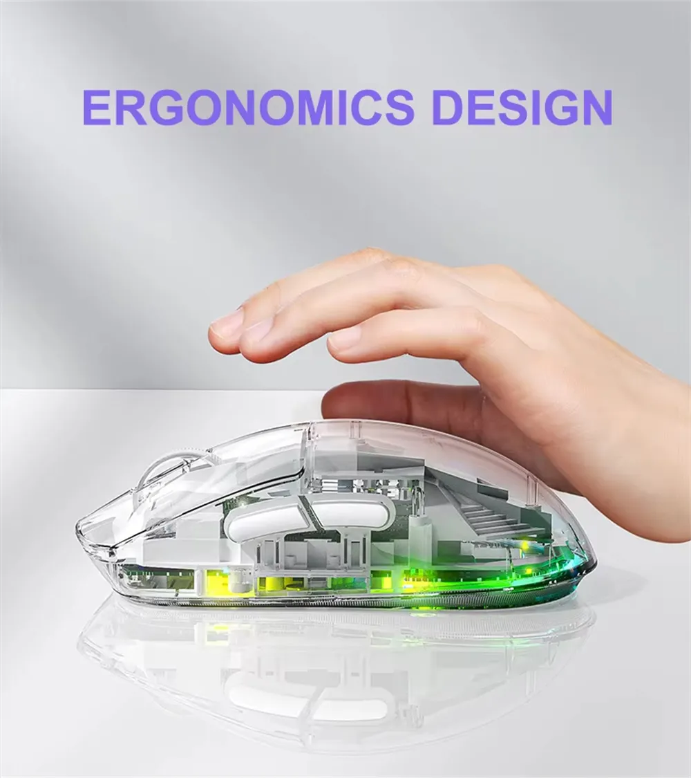 AULA SC660 Transparent Wireless Bluetooth Mouse 2.4G Three-mode Connection Lightweight Rechargeable 10000DPI E-sports Game
