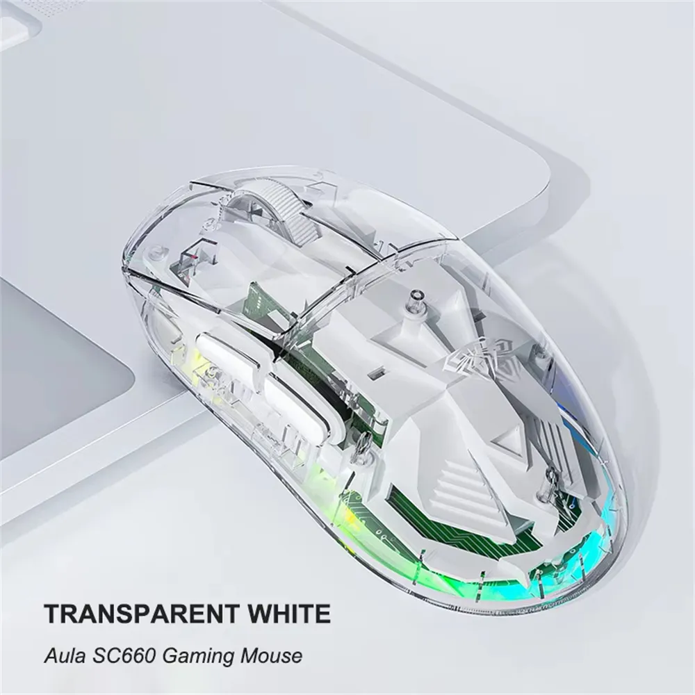 AULA SC660 Transparent Wireless Bluetooth Mouse 2.4G Three-mode Connection Lightweight Rechargeable 10000DPI E-sports Game