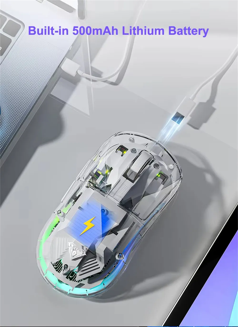 AULA SC660 Transparent Wireless Bluetooth Mouse 2.4G Three-mode Connection Lightweight Rechargeable 10000DPI E-sports Game