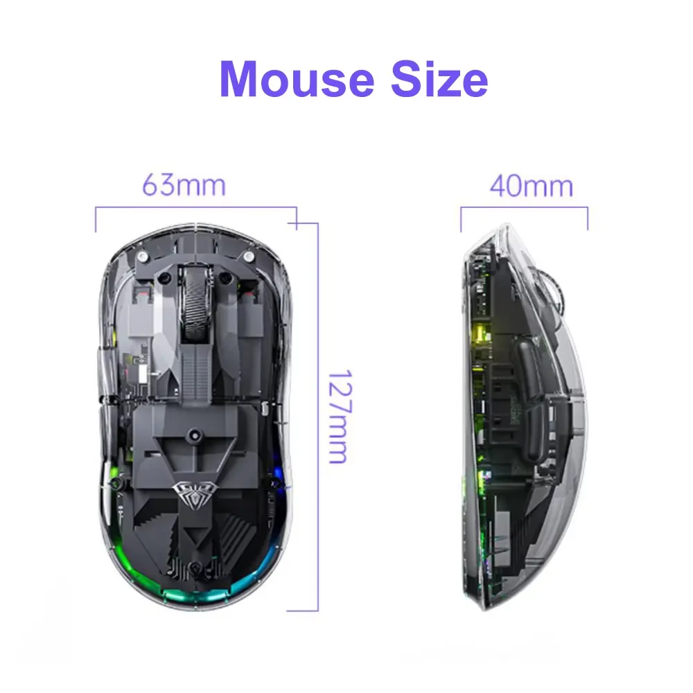 AULA SC660 Transparent Wireless Bluetooth Mouse 2.4G Three-mode Connection Lightweight Rechargeable 10000DPI E-sports Game