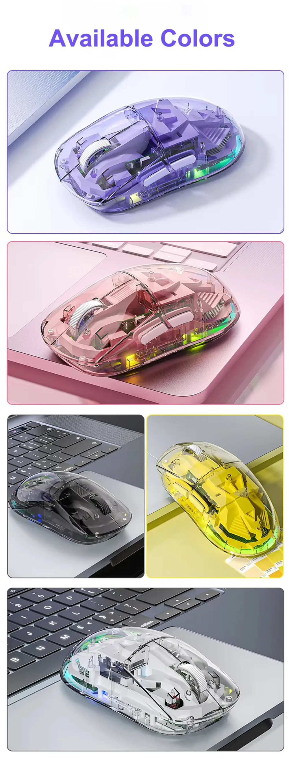 AULA SC660 Transparent Wireless Bluetooth Mouse 2.4G Three-mode Connection Lightweight Rechargeable 10000DPI E-sports Game