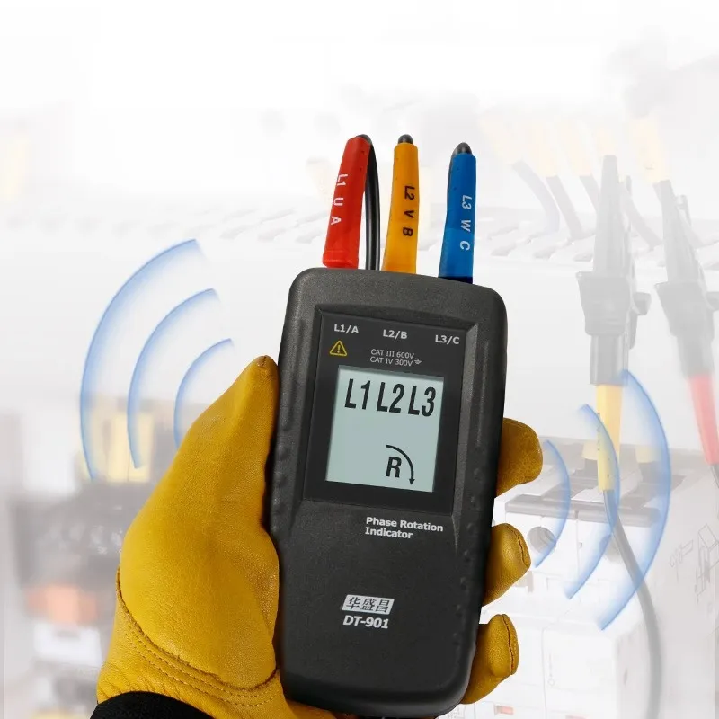 DT-901 Phase Indicator Three-phase 40V-690V AC phase sequenc steering indicator LCD Display 15Hz to 400Hz Frequency