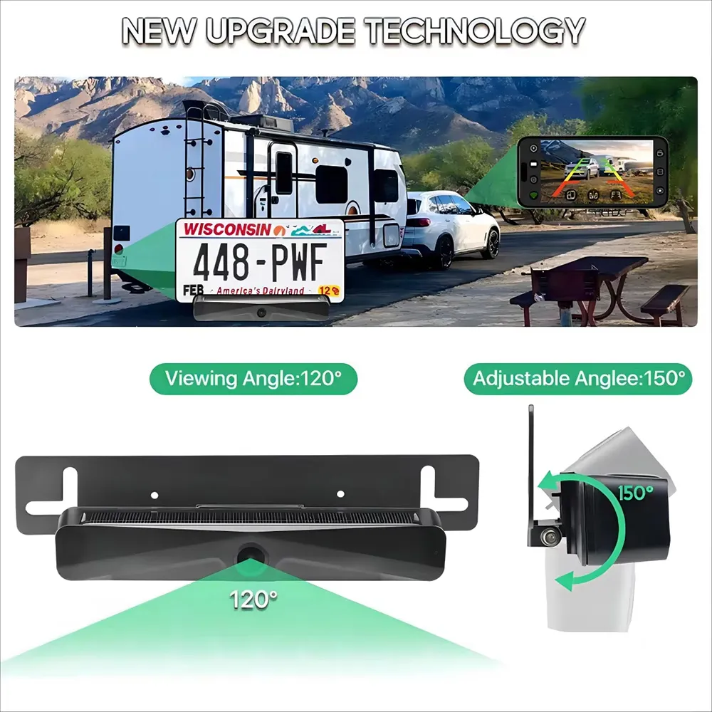Wireless Solar 5G WiFi HD 1080P Rear/Front License Camera with Built-in 4800mAh Battery Solar Powered Wifi Wireless Car Backup Camera for Car Van RVs Wireless Solar 5G WiFi HD 1080P Rear/Front License Camera with Built-in 4800mAh Battery Solar Powered Wifi Wireless Car Backup Camera for Car Van RVs
