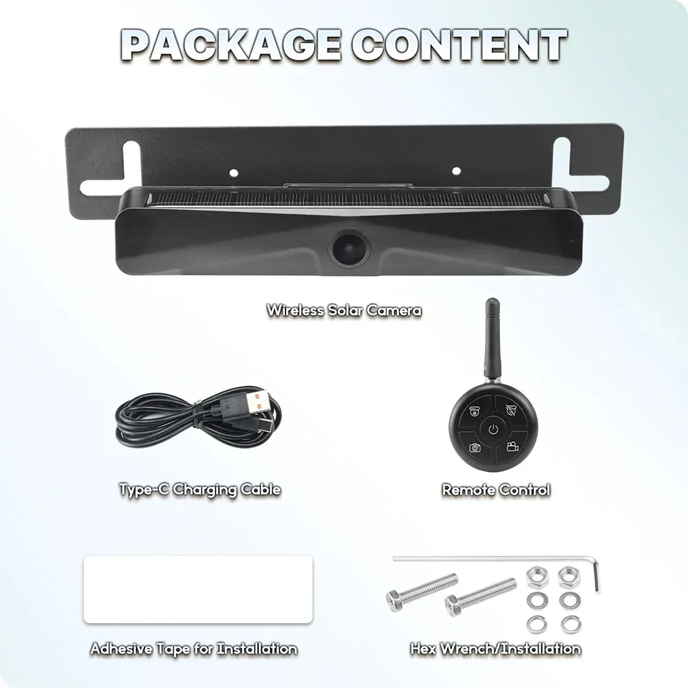 Wireless Solar 5G WiFi HD 1080P Rear/Front License Camera with Built-in 4800mAh Battery Solar Powered Wifi Wireless Car Backup Camera for Car Van RVs Wireless Solar 5G WiFi HD 1080P Rear/Front License Camera with Built-in 4800mAh Battery Solar Powered Wifi Wireless Car Backup Camera for Car Van RVs