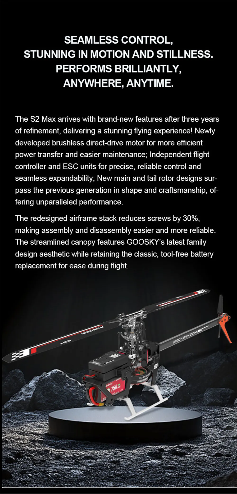 GOOSKY S2 Max 2.4G 6CH 3D Aerobatic Dual Brushless Direct Drive Motor RC Helicopter BNF / RTF GOOSKY S2 Max 2.4G 6CH 3D Aerobatic Dual Brushless Direct Drive Motor RC Helicopter BNF / RTF