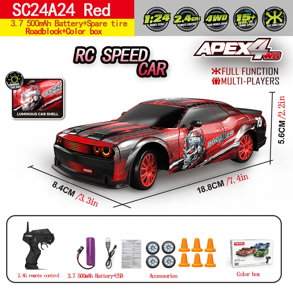 HB Toys SC24A24 RTR 1/24 2.4G 4WD Drift RC Car High Speed On Road Racing LED Light Mini Racing Radio Controlled Vehicles Models