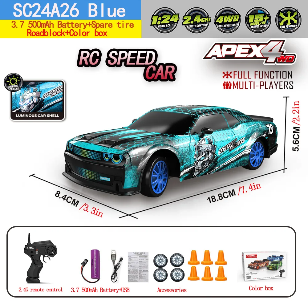 HB Toys SC24A24 RTR 1/24 2.4G 4WD Drift RC Car High Speed On Road Racing LED Light Mini Racing Radio Controlled Vehicles Models