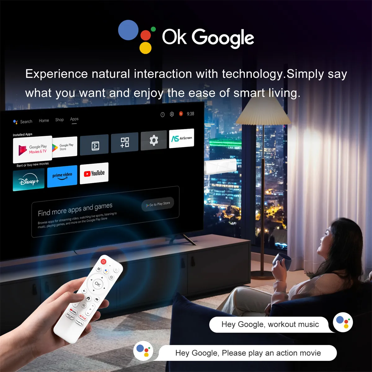 H96Max 2+8G Android 14.0 TV Stick RK3518 Quad-core 3D 4K Ultra HD Streaming Media Player Support WiFi6 bluetooth 5.4 HD Output Google Voice Remote