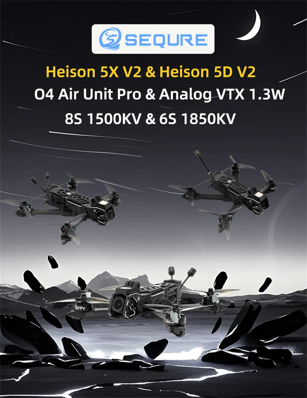 SEQURE SQFPV Heison V2 5X 5D Freestyle 5 Inch 6S 8S Cine FPV Racing Drone with M10 GPS DJI O4 Pro Air Unit Digital HD System