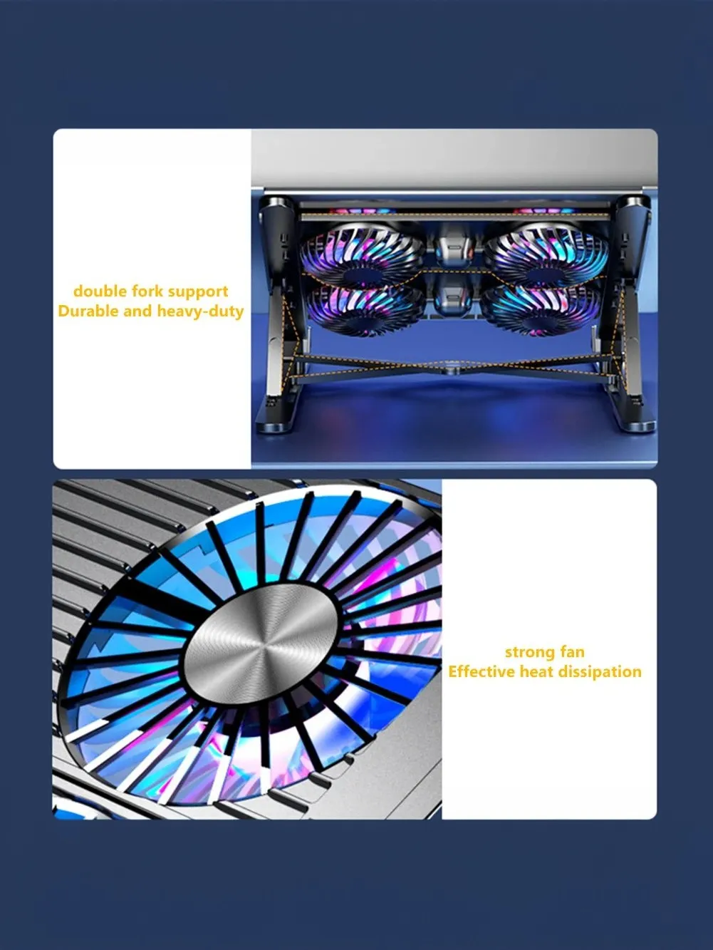 Foldable Alloy Laptop Stand with RGB Lights Silent 4-Fan Design for Portable Gaming Notebook 11-17.3 Inch