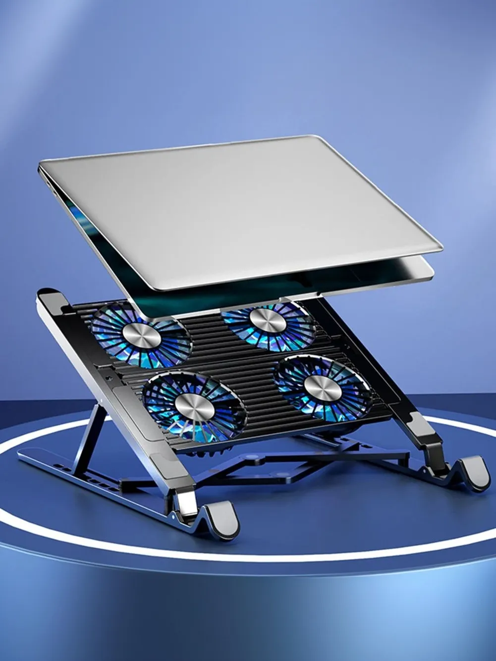 Foldable Alloy Laptop Stand with RGB Lights Silent 4-Fan Design for Portable Gaming Notebook 11-17.3 Inch