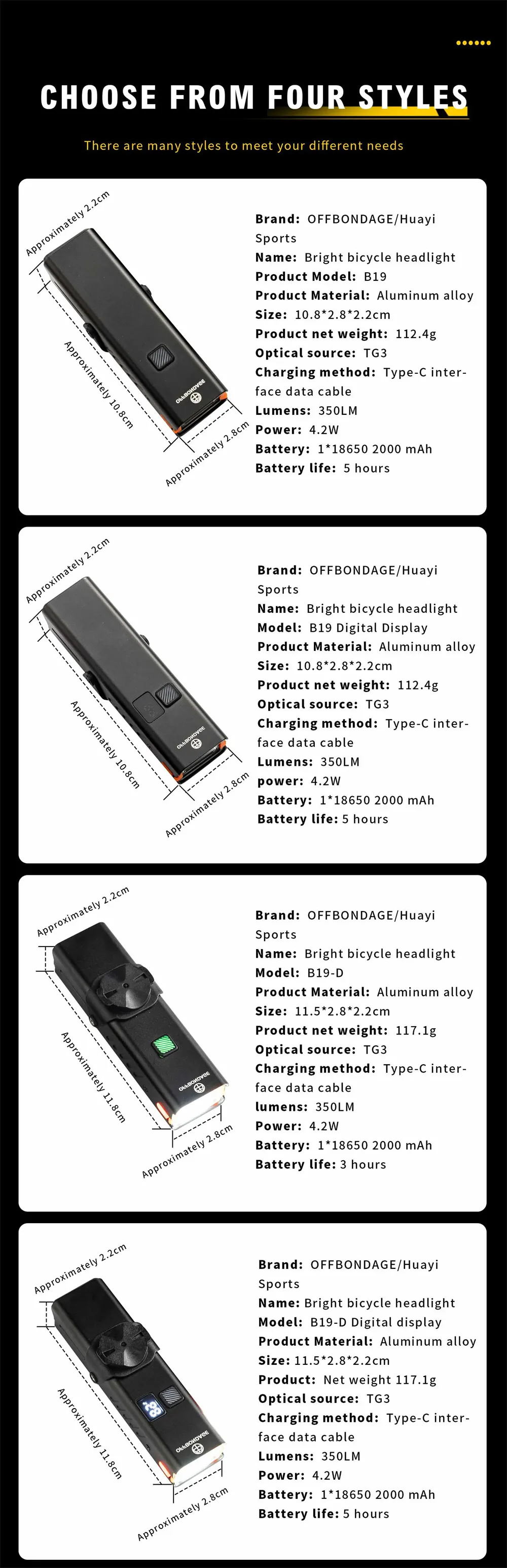 OFFBONDAGE 350LM Bicycle Headlight Digital Display Power Lightweight Waterproof Aluminum Alloy Strong Flashlight Type-C Charging Bike Front Light for MTB Outdoor Night Riding Safety OFFBONDAGE 350LM Bicycle Headlight Digital Display Power Lightweight Waterproof Aluminum Alloy Strong Flashlight Type-C Charging Bike Front Light for MTB Outdoor Night Riding Safety