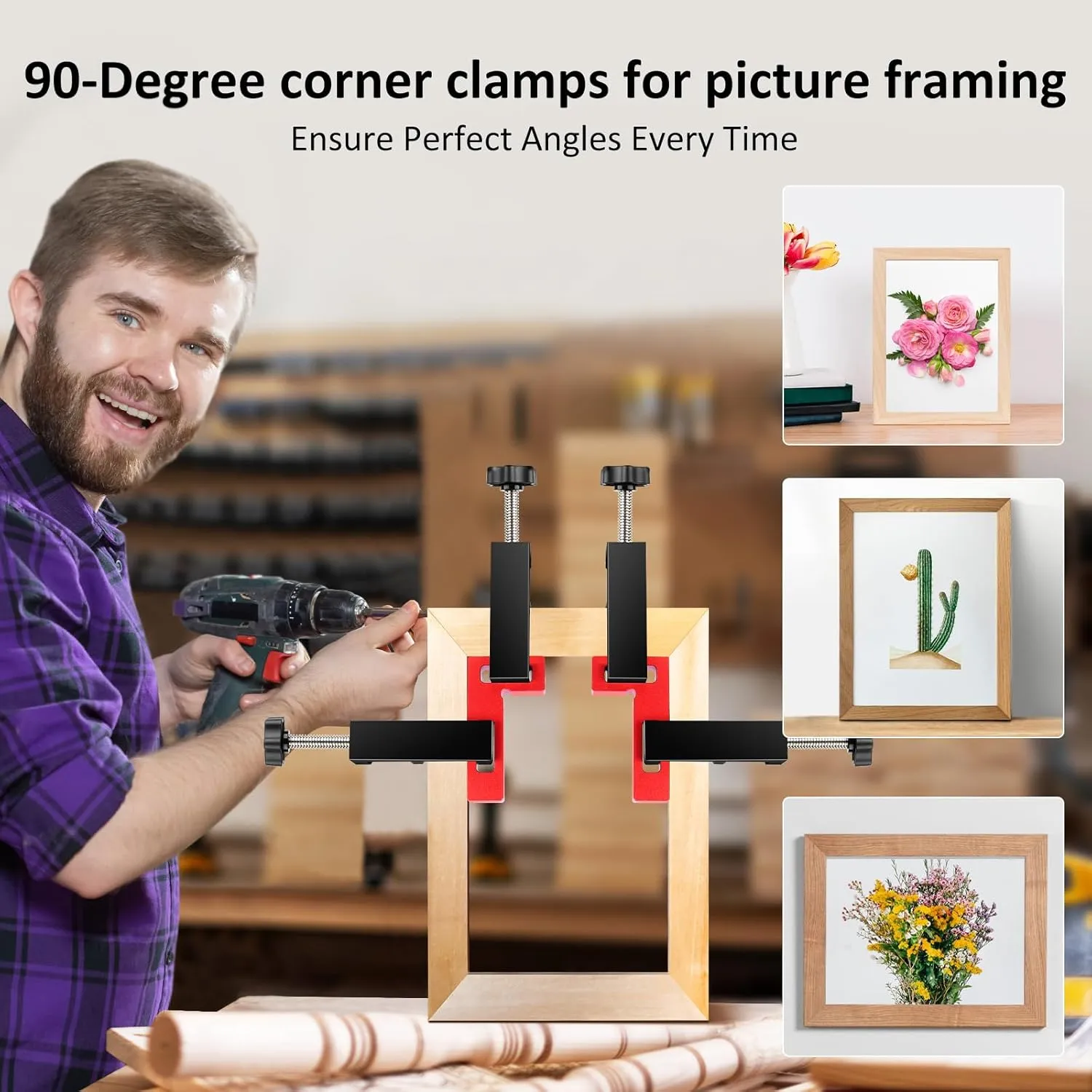 6Pcs/Set Aluminum Alloy Square Corner Clamps 90 Degree Right Angle Positioning Square Measuring Ruler Woodworking Clamps for Picture Frame Cabinet Boxes Drawers