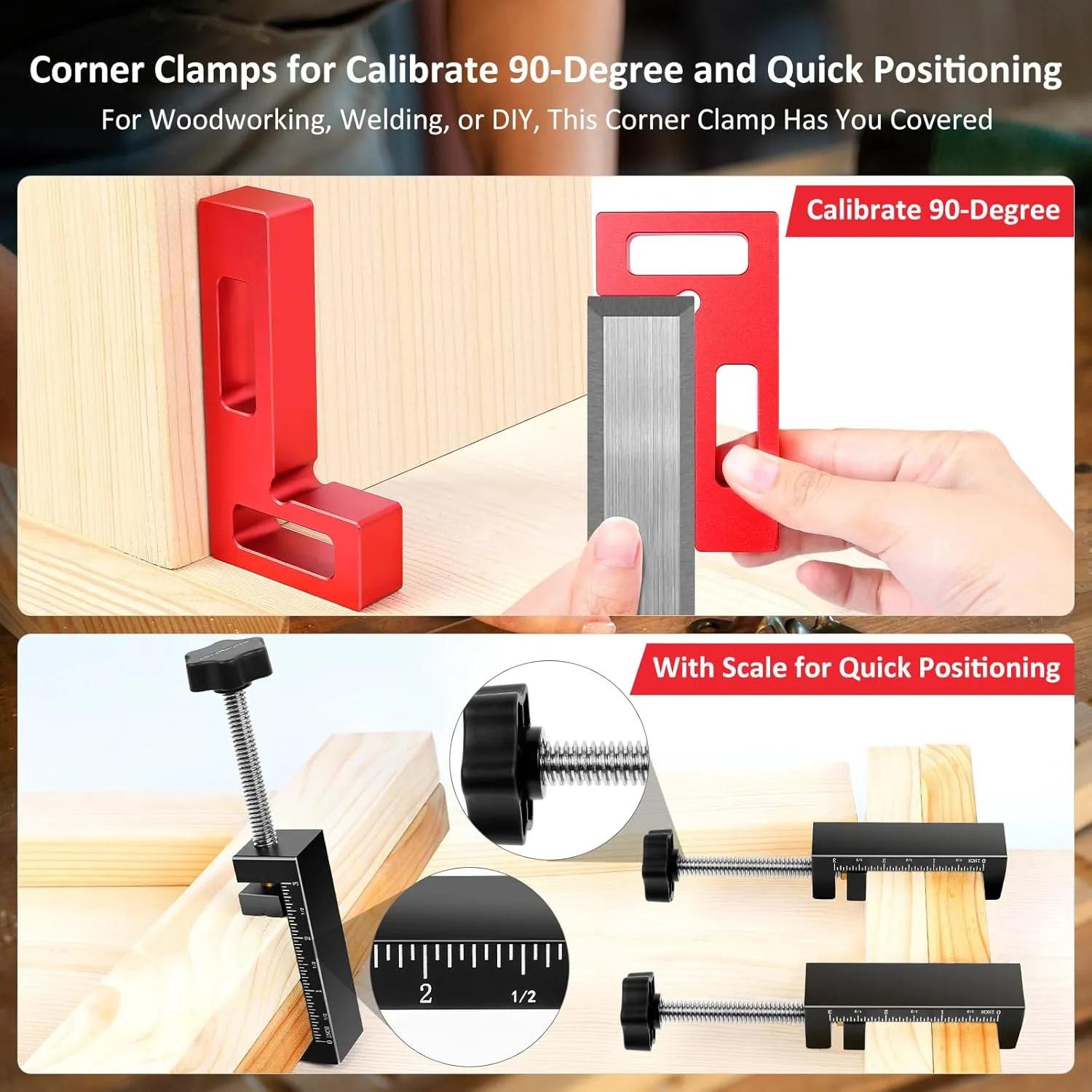 6Pcs/Set Aluminum Alloy Square Corner Clamps 90 Degree Right Angle Positioning Square Measuring Ruler Woodworking Clamps for Picture Frame Cabinet Boxes Drawers