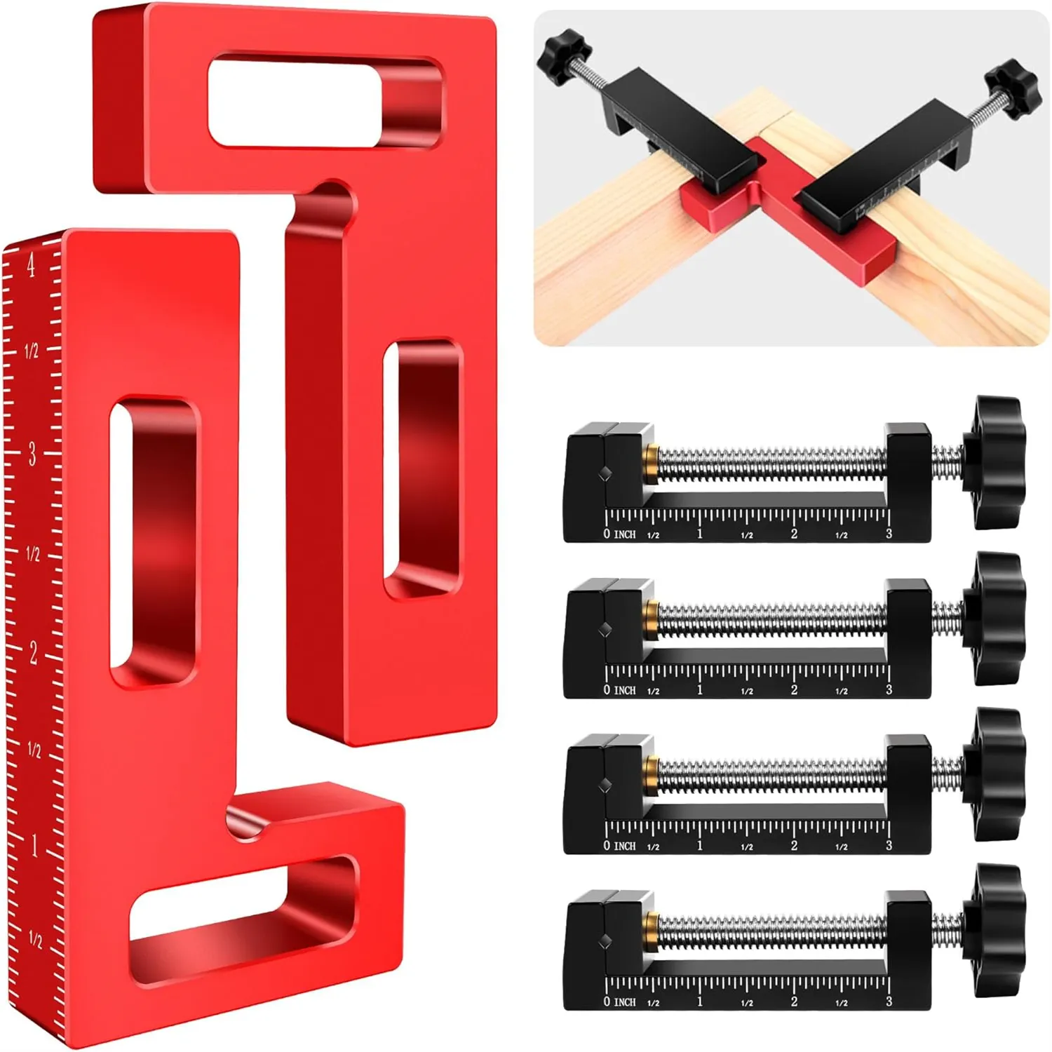 6Pcs/Set Aluminum Alloy Square Corner Clamps 90 Degree Right Angle Positioning Square Measuring Ruler Woodworking Clamps for Picture Frame Cabinet Boxes Drawers