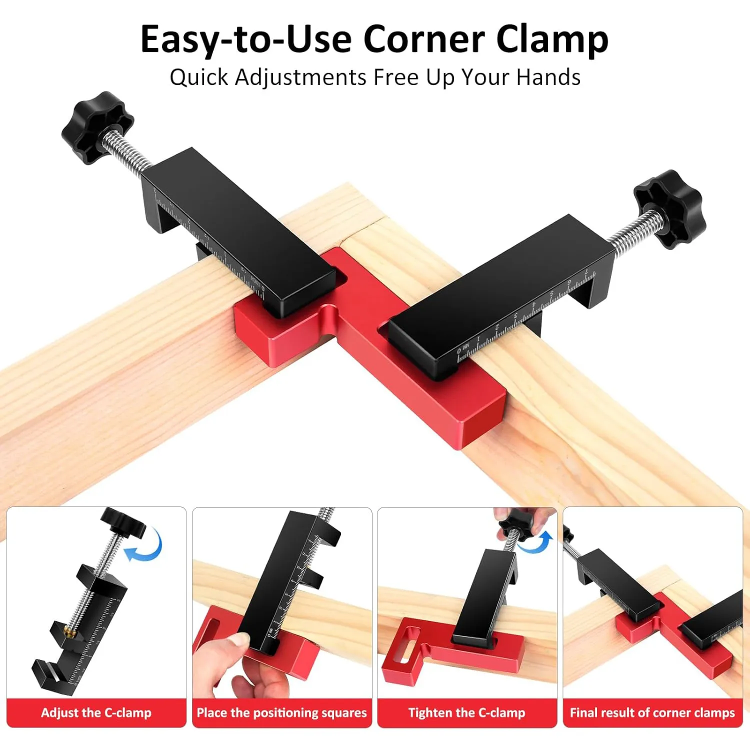 6Pcs/Set Aluminum Alloy Square Corner Clamps 90 Degree Right Angle Positioning Square Measuring Ruler Woodworking Clamps for Picture Frame Cabinet Boxes Drawers