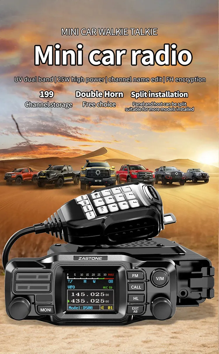 ZASTONE D500 Dual Band Mobile Radio 137-174MHz 400-470MHz 25W High Power 1052 Memory Channels LCD Screen Encryption Technology Secure Communication ZASTONE D500 Dual Band Mobile Radio 137-174MHz 400-470MHz 25W High Power 1052 Memory Channels LCD Screen Encryption Technology Secure Communication