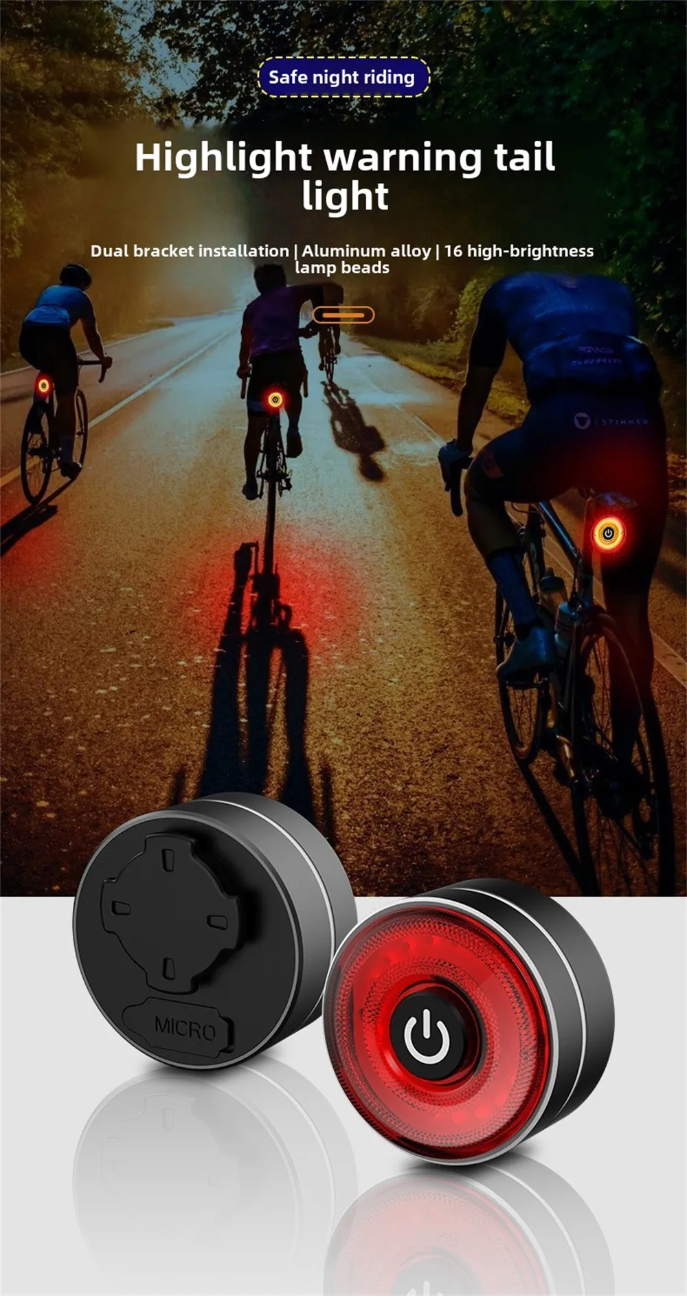 BIKIGHT Smart Brake Sensing Bike Taillight 4 Light Modes Type-C Rechargeable Waterproof Dustproof Bicycle Rear Light for MTB Road Night Riding Safety BIKIGHT Smart Brake Sensing Bike Taillight 4 Light Modes Type-C Rechargeable Waterproof Dustproof Bicycle Rear Light for MTB Road Night Riding Safety