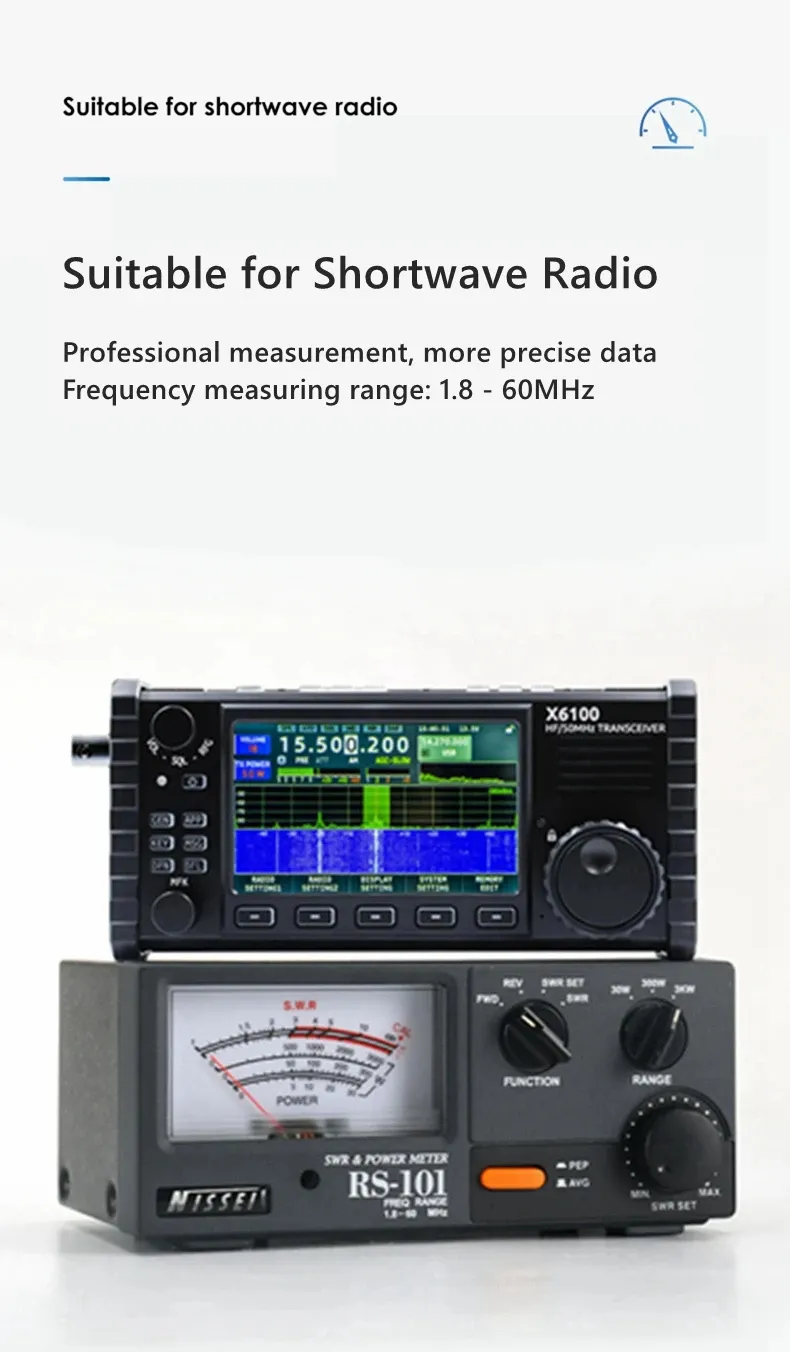 NISSEI RS-101 SWR Power Meter 1.8-60MHz Frequency Range 0-3KW Adjustable Power LED Backlight SO-239 Connectors 50 Ohm Low Loss Radio Accessories NISSEI RS-101 SWR Power Meter 1.8-60MHz Frequency Range 0-3KW Adjustable Power LED Backlight SO-239 Connectors 50 Ohm Low Loss Radio Accessories