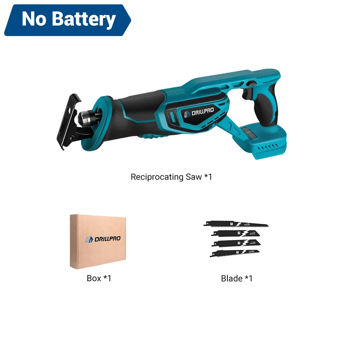 Drillpro Reciprocating Saw Brushless Motor 3000W 18V Adjustable Speed 0-3000rpm High Cutting Capacity for Wood Metal Plastic for 18V Battery