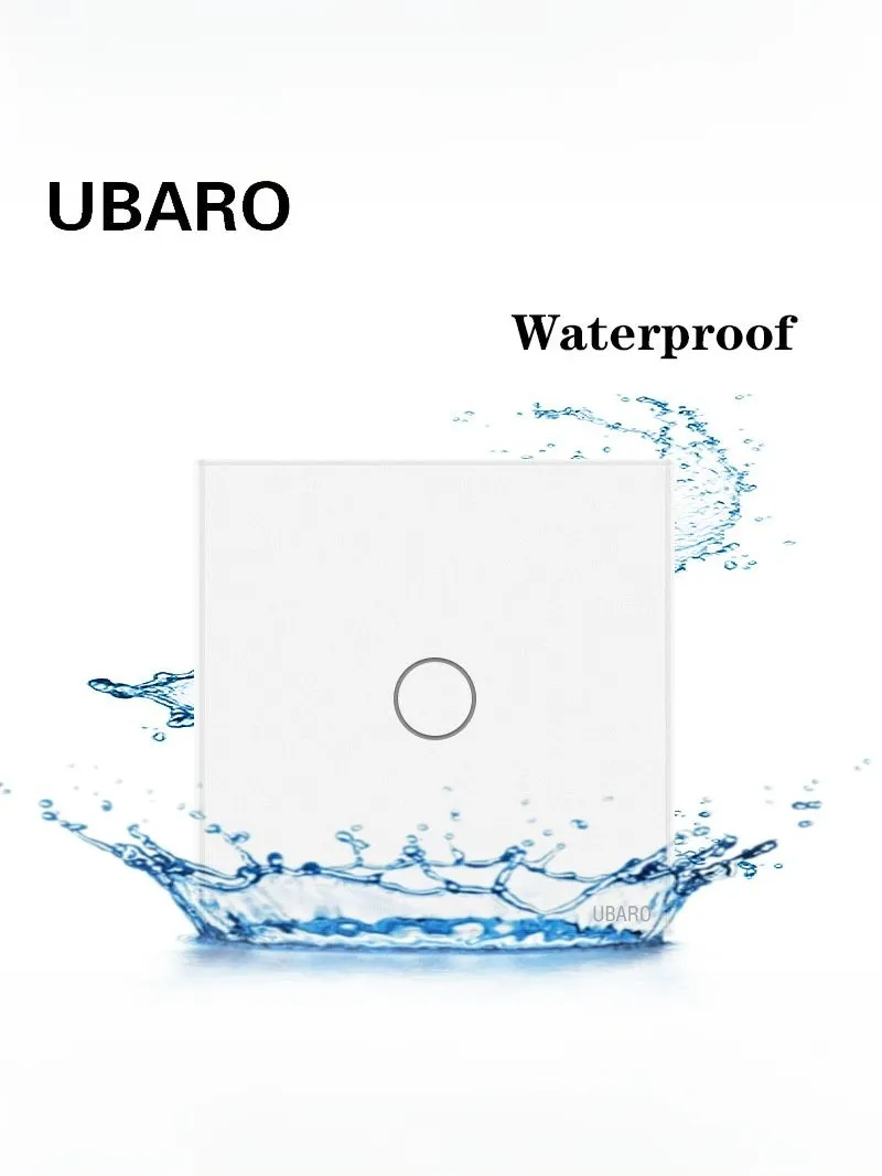 UBARO 1 Gang 86 Type Smart Wall Touch Switch Tempered Glass Panel Single Live Wire Waterproof Heat Resistant LED Indicator