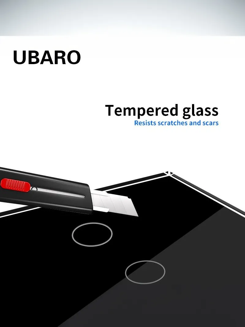 UBARO 1 Gang 86 Type Smart Wall Touch Switch Tempered Glass Panel Single Live Wire Waterproof Heat Resistant LED Indicator