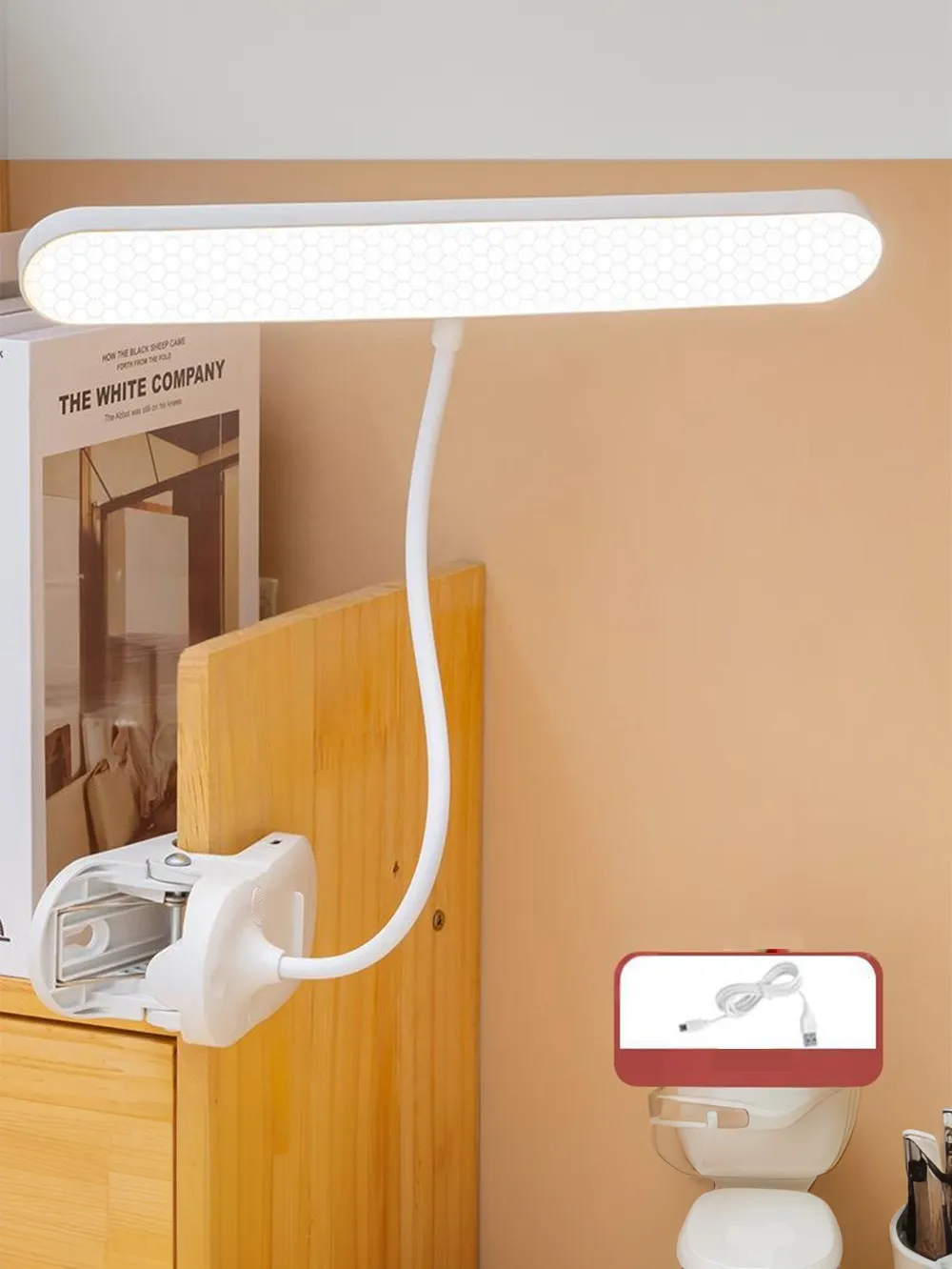 LED Clip-On Desk Lamp 4000mAh Battery Rechargeable 3 Color Temperatures Dimmable Flexible Gooseneck USB Powered