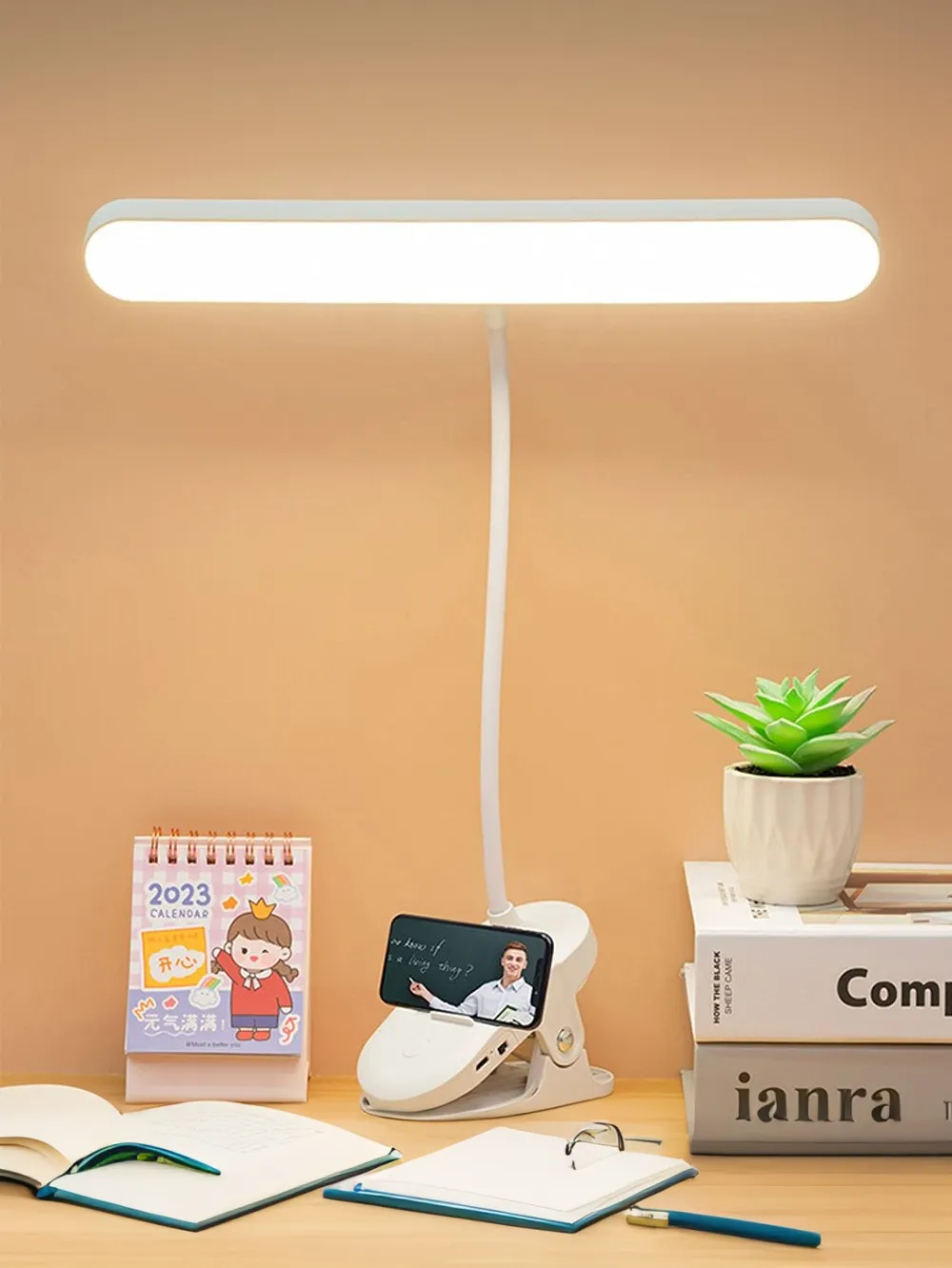LED Clip-On Desk Lamp 4000mAh Battery Rechargeable 3 Color Temperatures Dimmable Flexible Gooseneck USB Powered