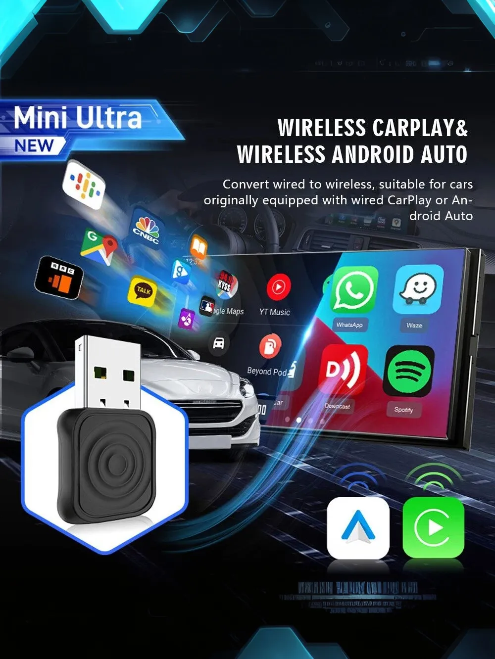 CarlinKit Mini Ultra Wireless USB Adapter for Car CarPlay Android Auto Stability and Convenience Plug and Play CarlinKit Mini Ultra Wireless USB Adapter for Car CarPlay Android Auto Stability and Convenience Plug and Play