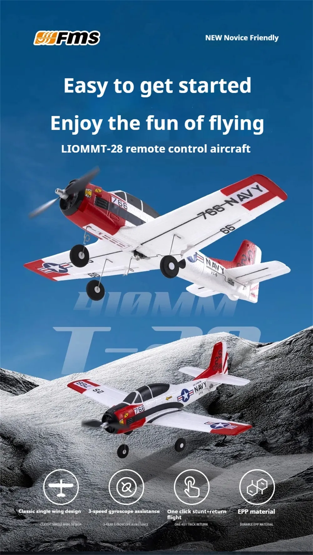FMS T-28 410mm Wingspan 2.4GHz 4CH Built-in Gyro EPP RC Airplane Fixed Wing RTF for Beginners FMS T-28 410mm Wingspan 2.4GHz 4CH Built-in Gyro EPP RC Airplane Fixed Wing RTF for Beginners