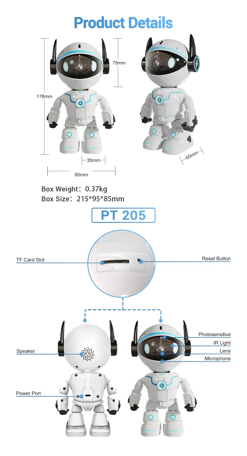 ESCAM PT205 5G Dual Wifi Smart Robot Wireless PTZ AI Automatic Tracking Motion Detection Camera Two-way Audio Night vision Hieasy APP